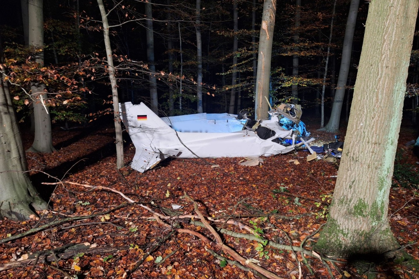 Das Wrack des Kleinflugzeugs liegt in einem Waldstück in der Nähe von Hünxe in NRW.