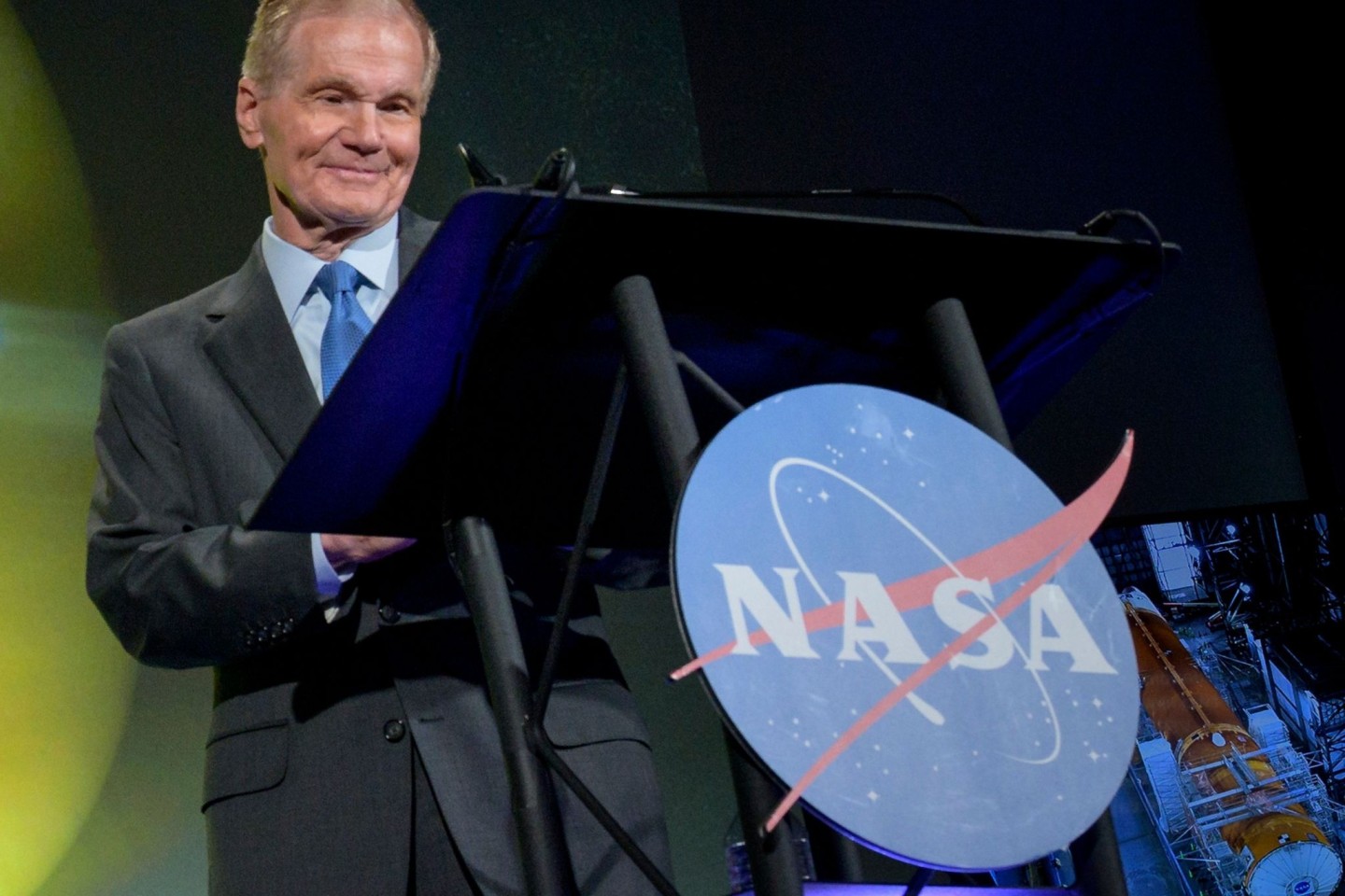 Nasa-Chef Bill Nelson während seiner ersten großen Ansprache an die Mitarbeiter im Hauptsitz der Behörde in Washington.